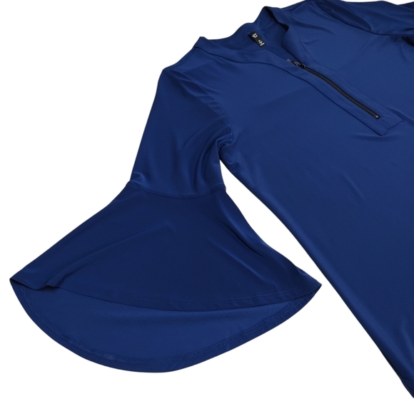 By JJ Blouse Women's Blue Flare Sleeve 1/4 Zipper Stretch Blouse Size XL - Picture 7 of 10